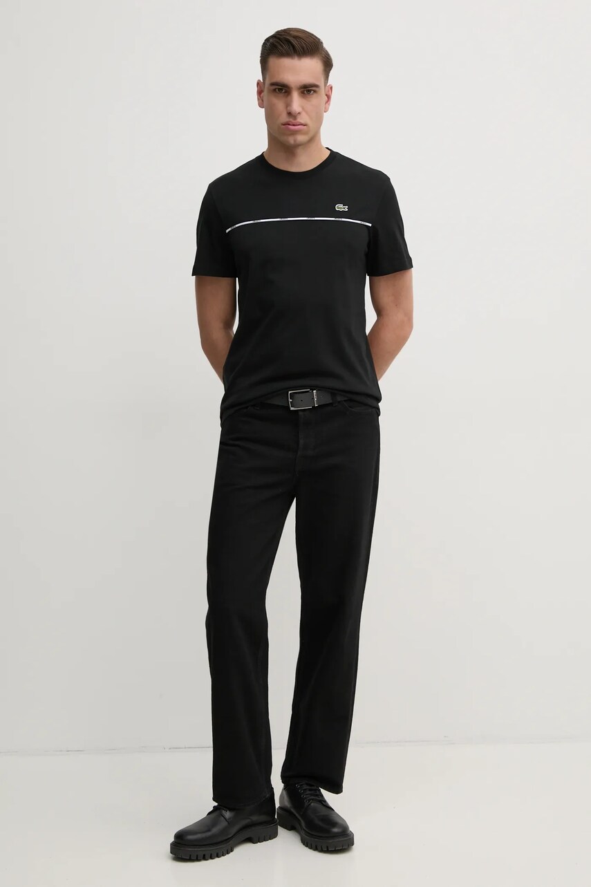 Бавовняна футболка Lacoste чоловіча колір чорний однотонна TH9842