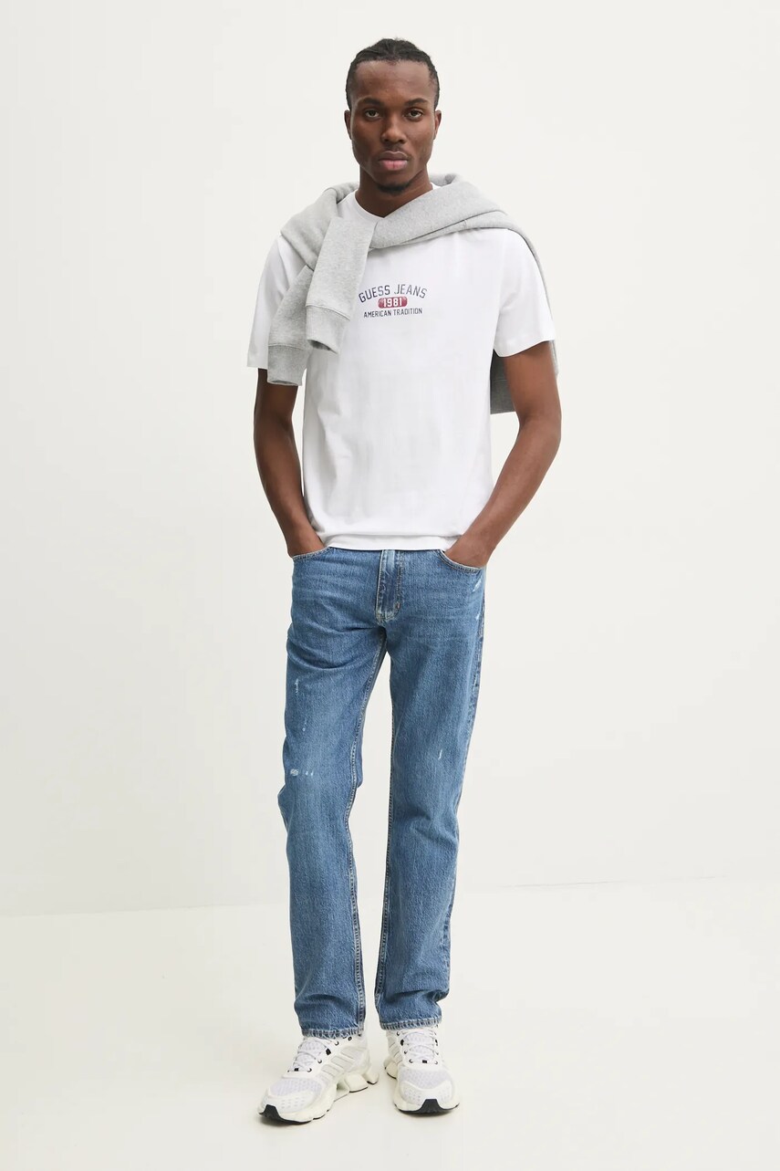 Бавовняна футболка Guess Jeans чоловіча колір білий з принтом M5RI77 K8FQ4