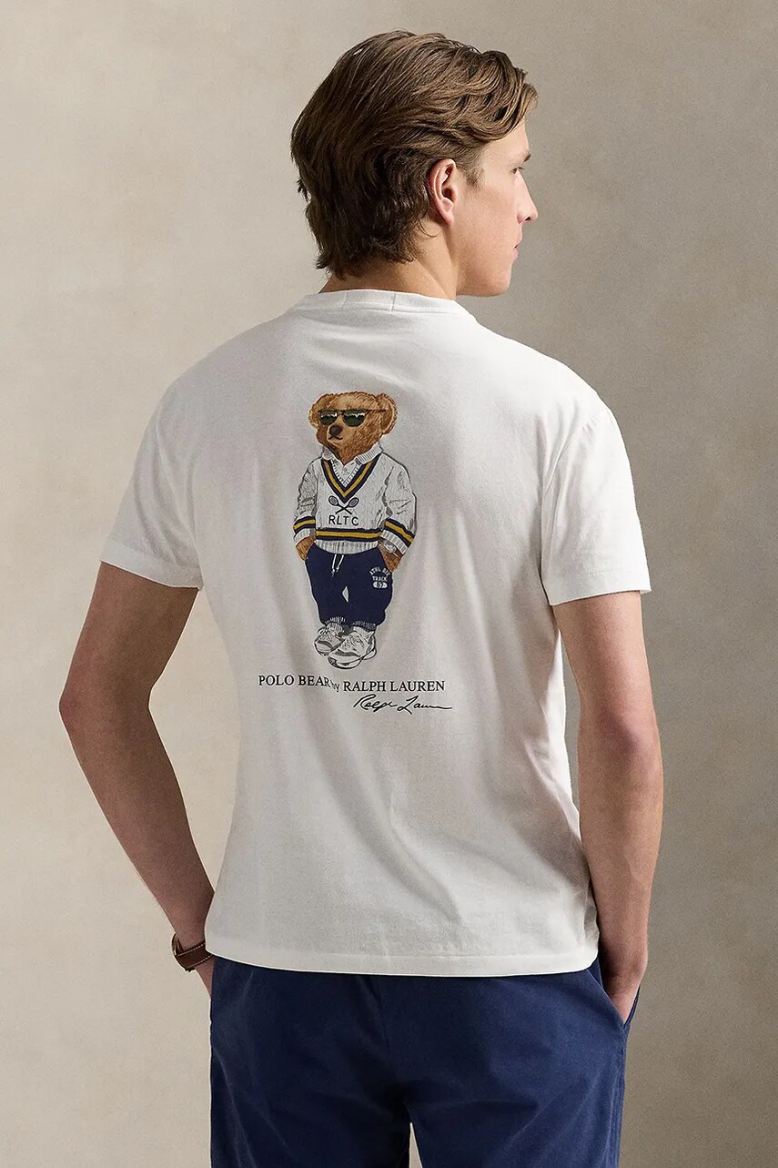 Бавовняна футболка Polo Ralph Lauren чоловіча колір білий з принтом 710969631