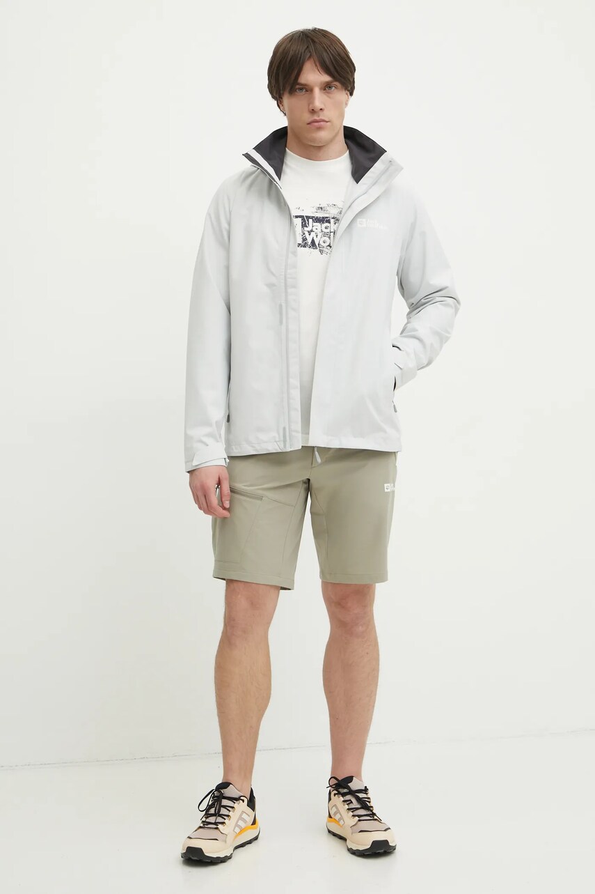 Футболка Jack Wolfskin Brand чоловіча колір бежевий з принтом A64116