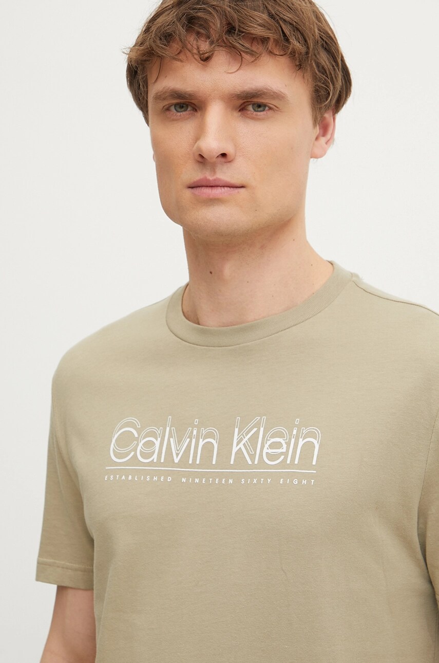 Бавовняна футболка Calvin Klein чоловіча колір зелений з принтом K10K114149