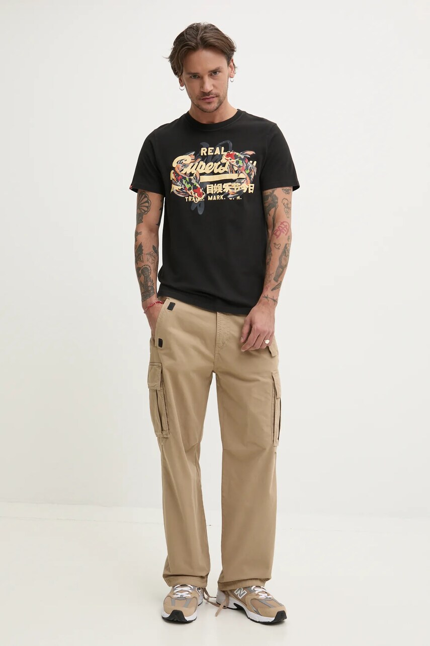 Бавовняна футболка Superdry чоловіча колір чорний з принтом M1012111A-02A