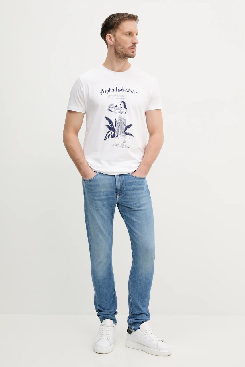 Бавовняна футболка Alpha Industries Alpha Hawaii T чоловіча колір білий з принтом 156525