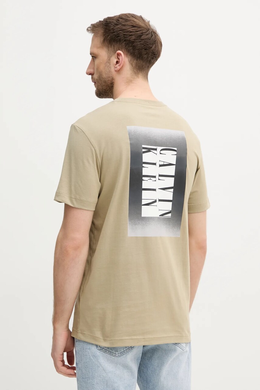 Бавовняна футболка Calvin Klein Jeans чоловіча колір бежевий з принтом J30J327478