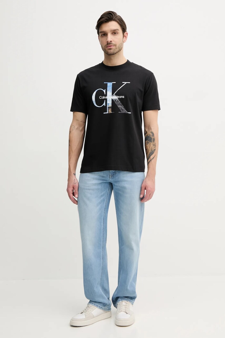 Бавовняна футболка Calvin Klein Jeans чоловіча колір чорний з принтом J30J327483
