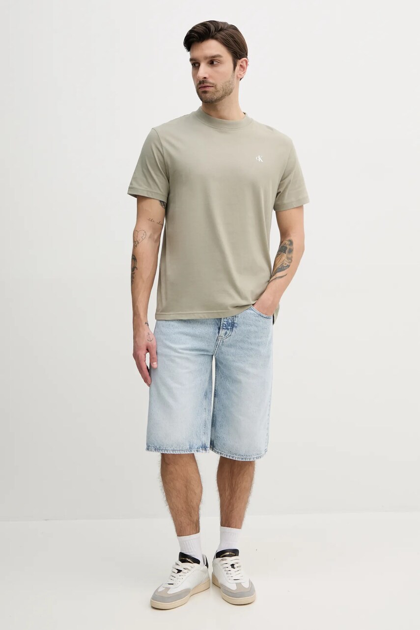 Бавовняна футболка Calvin Klein Jeans чоловіча колір бежевий з принтом J30J327523