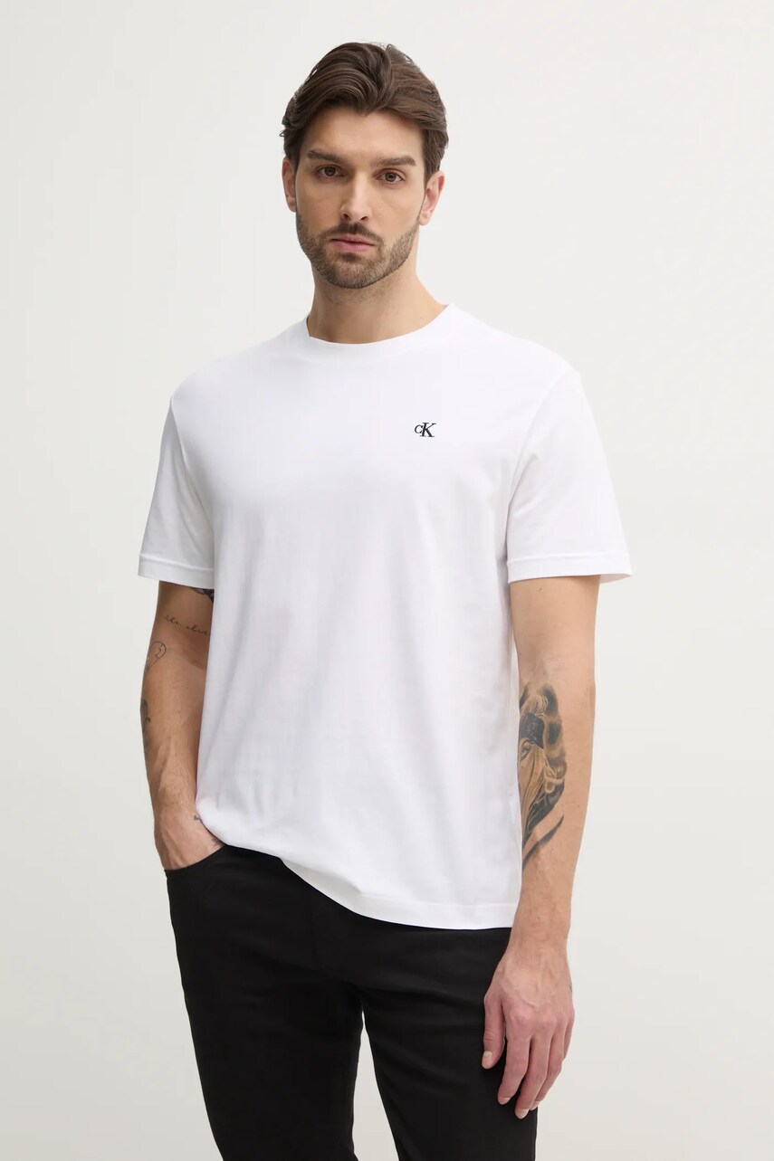 Бавовняна футболка Calvin Klein Jeans чоловіча колір білий з принтом J30J327473