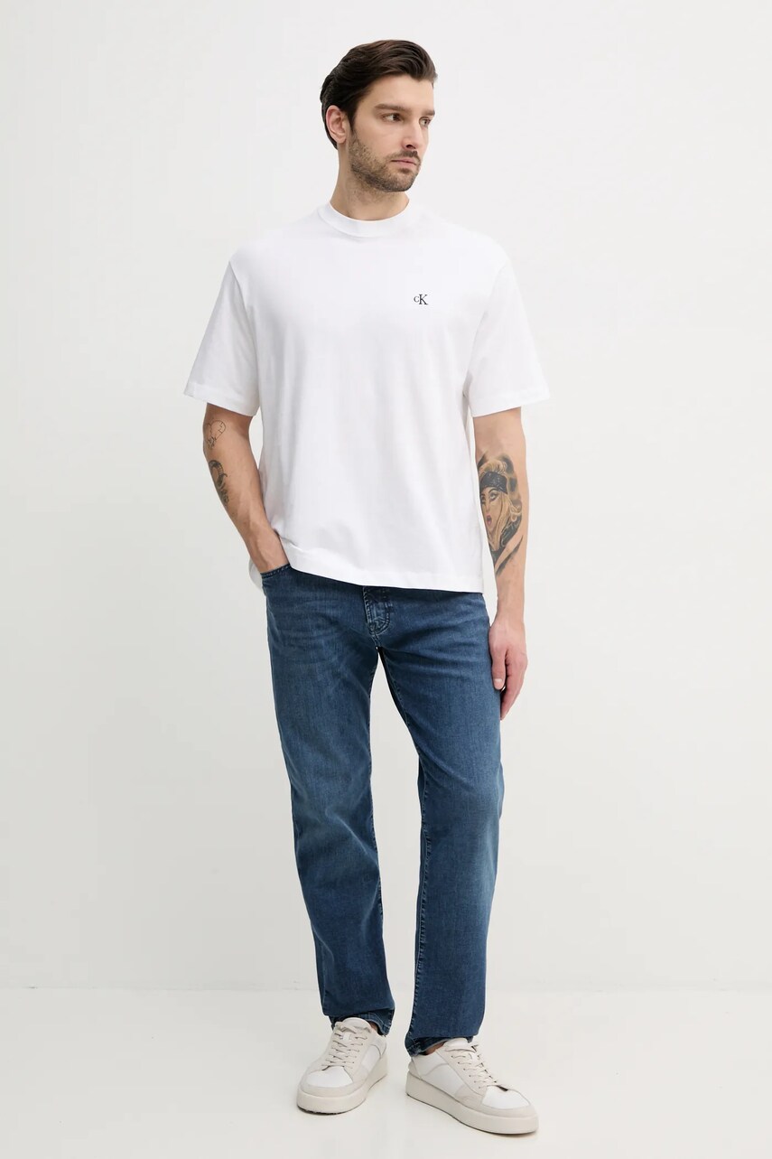 Бавовняна футболка Calvin Klein Jeans чоловіча колір білий однотонна LV040HM229