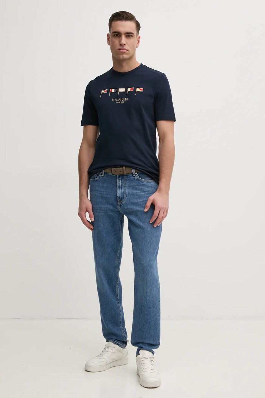 Бавовняна футболка Tommy Hilfiger чоловіча колір синій з аплікацією MW0MW38616