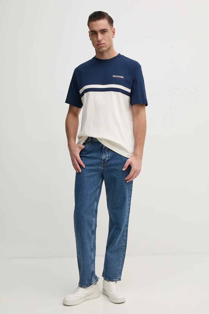 Бавовняна футболка Tommy Hilfiger чоловіча колір синій візерунок MW0MW39169