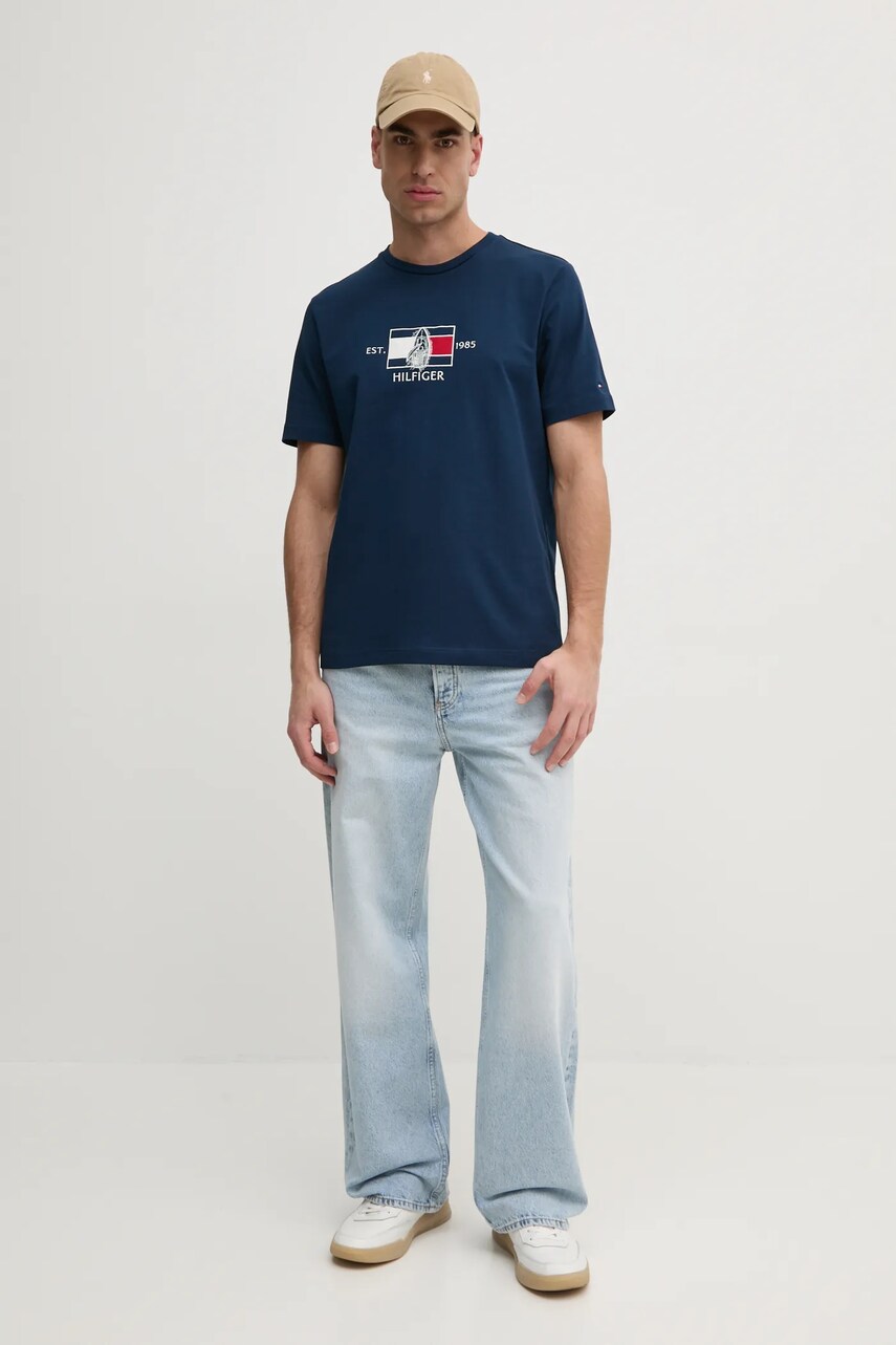 Бавовняна футболка Tommy Hilfiger чоловіча колір синій з аплікацією MW0MW38628