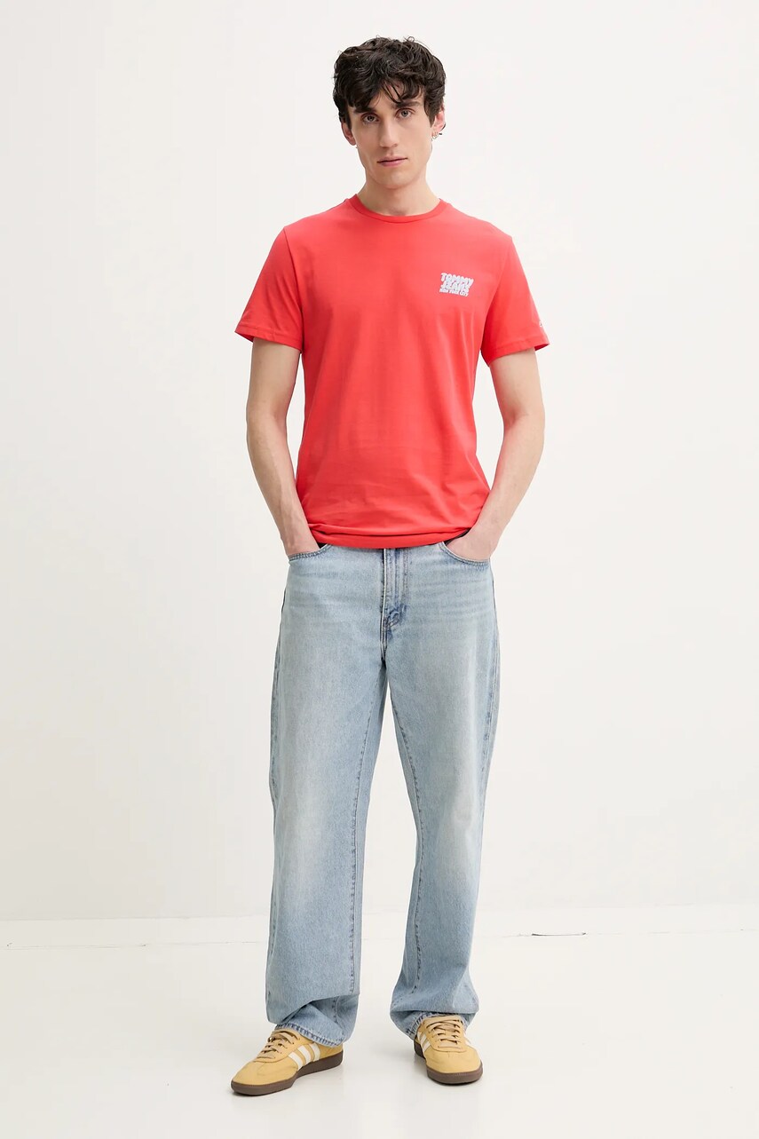 Бавовняна футболка Tommy Jeans чоловіча колір помаранчевий однотонна DM0DM21863