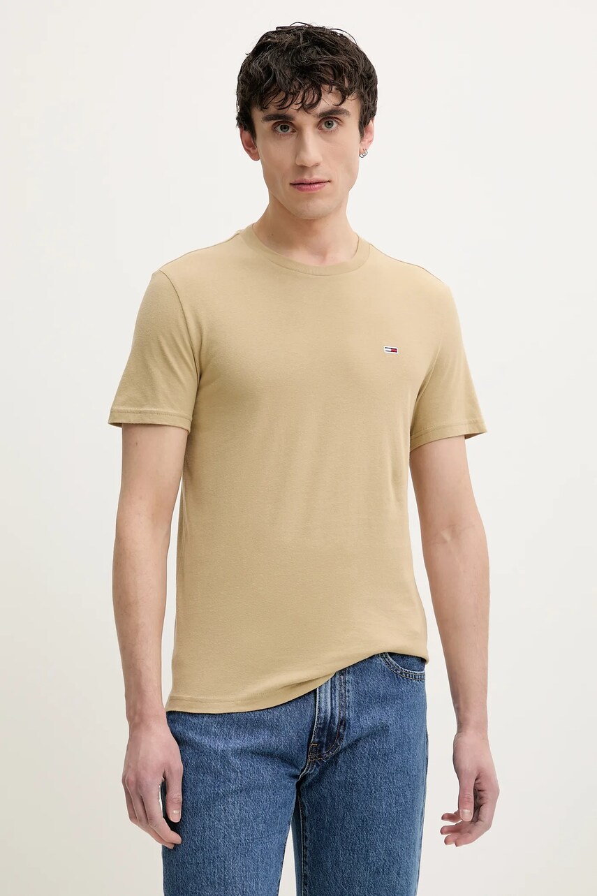 Бавовняна футболка Tommy Jeans 2-pack чоловіча колір бежевий однотонна DM0DM20687