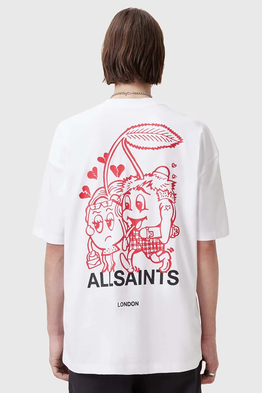 Бавовняна футболка AllSaints BREAKUP чоловіча колір білий з принтом M022PC