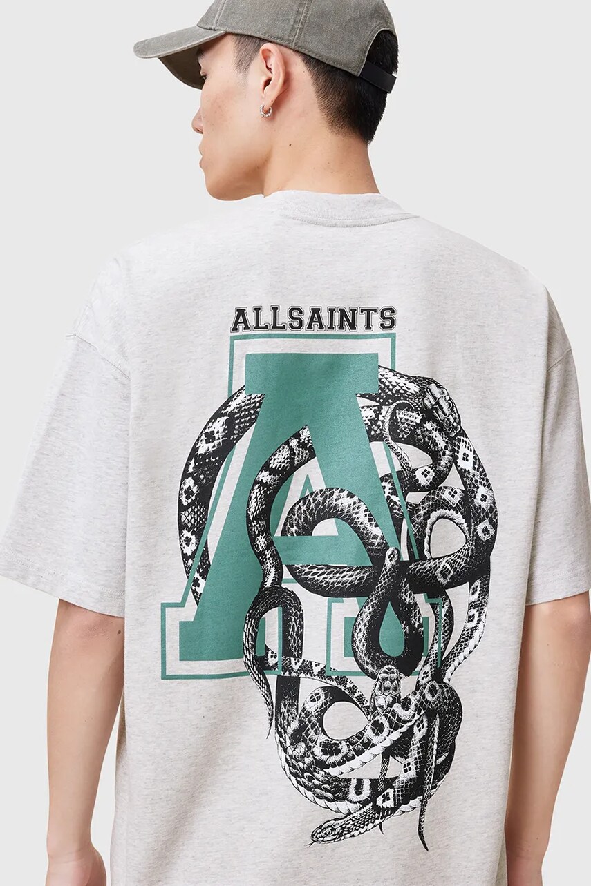Бавовняна футболка AllSaints CADUCEUS чоловіча колір сірий з принтом M005PC