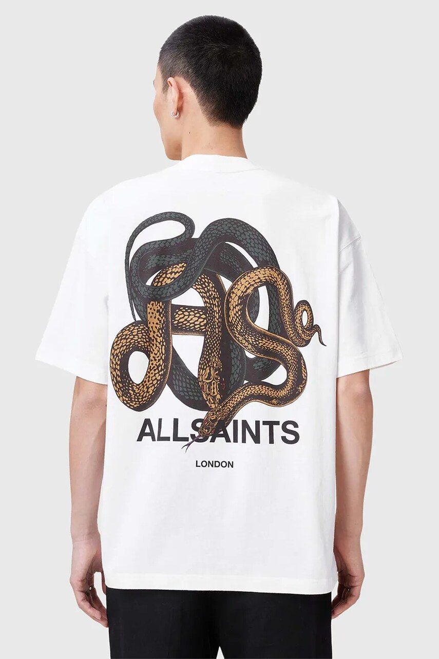 Бавовняна футболка AllSaints RETICULATE чоловіча колір білий з принтом M009PC