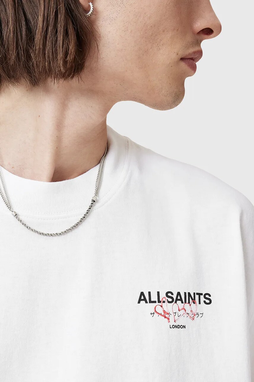 Бавовняна футболка AllSaints AMORE чоловіча колір білий з принтом M010PC