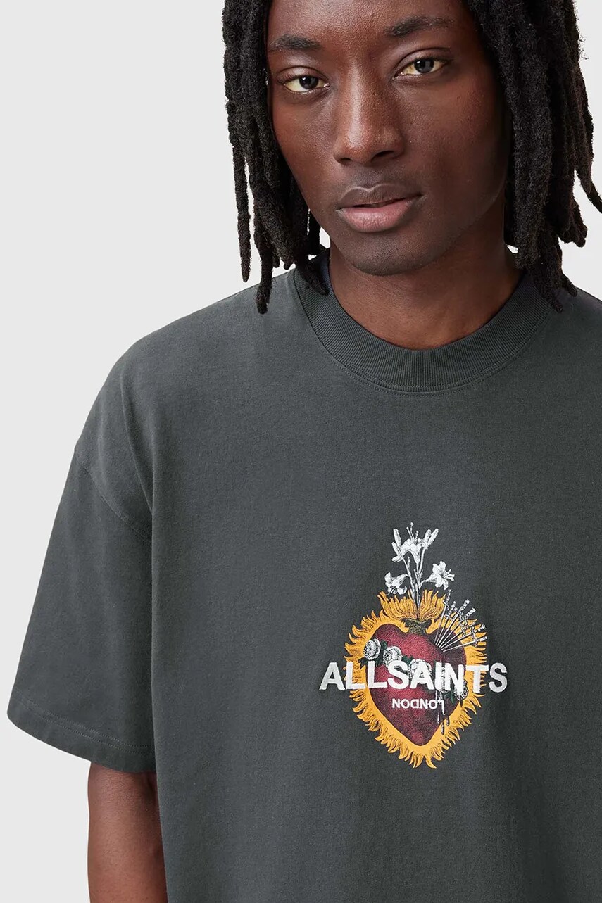 Бавовняна футболка AllSaints HEARTFELT чоловіча колір чорний з принтом M014PC