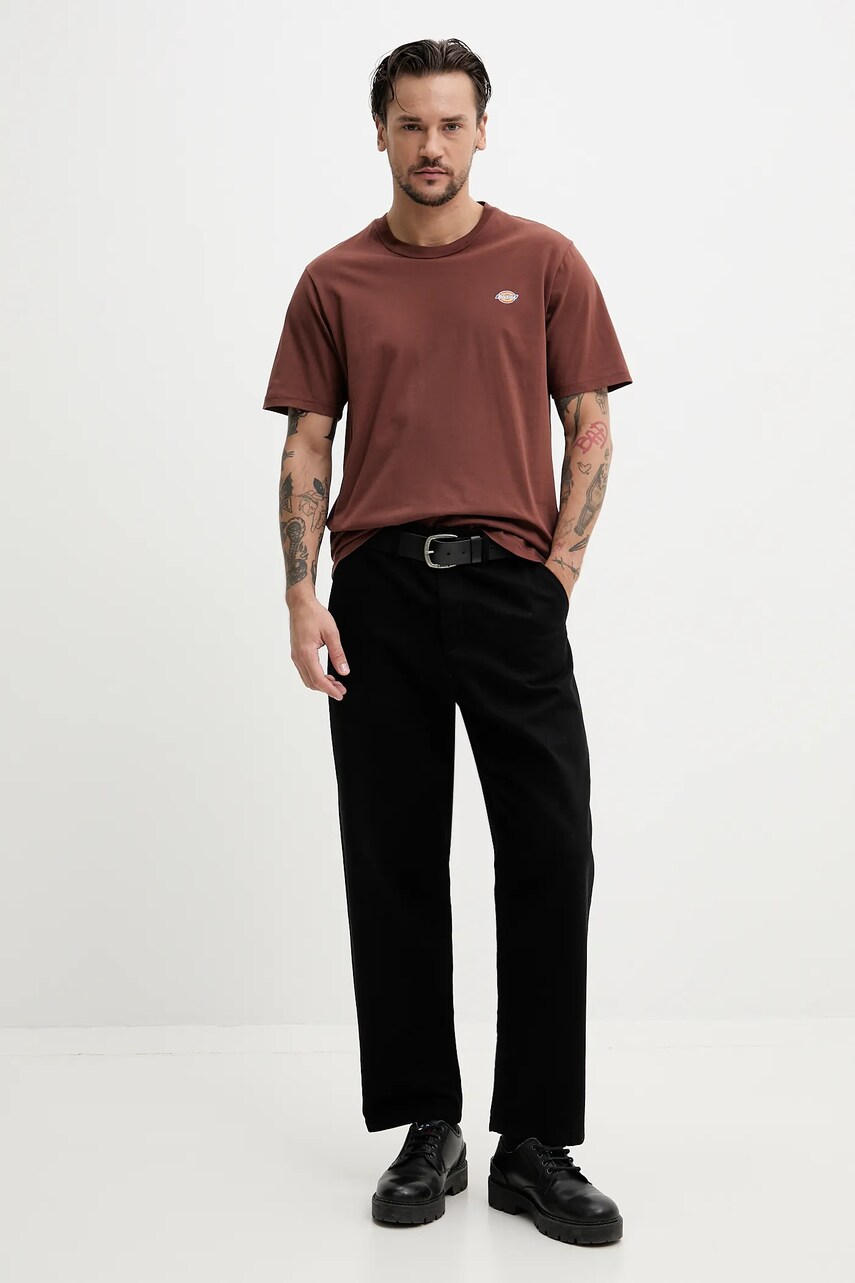 Бавовняна футболка Dickies чоловіча колір коричневий однотонна DK0A4XDBK471