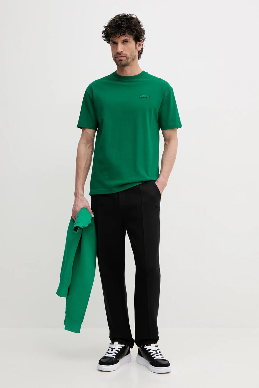 Бавовняна футболка MACKAGE чоловіча колір зелений однотонна TEE.R