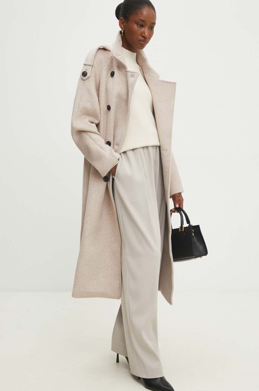 Вовняне пальто Answear Lab колір бежевий перехідний oversize