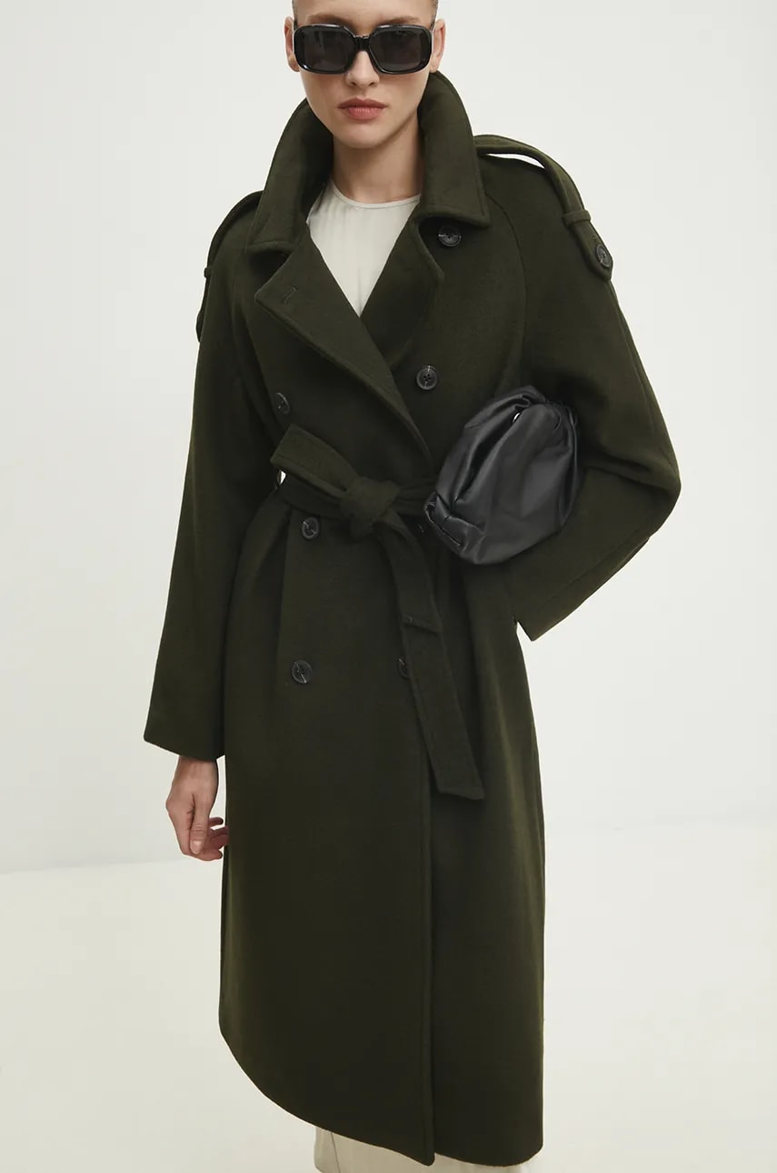 Вовняне пальто Answear Lab колір зелений перехідний oversize