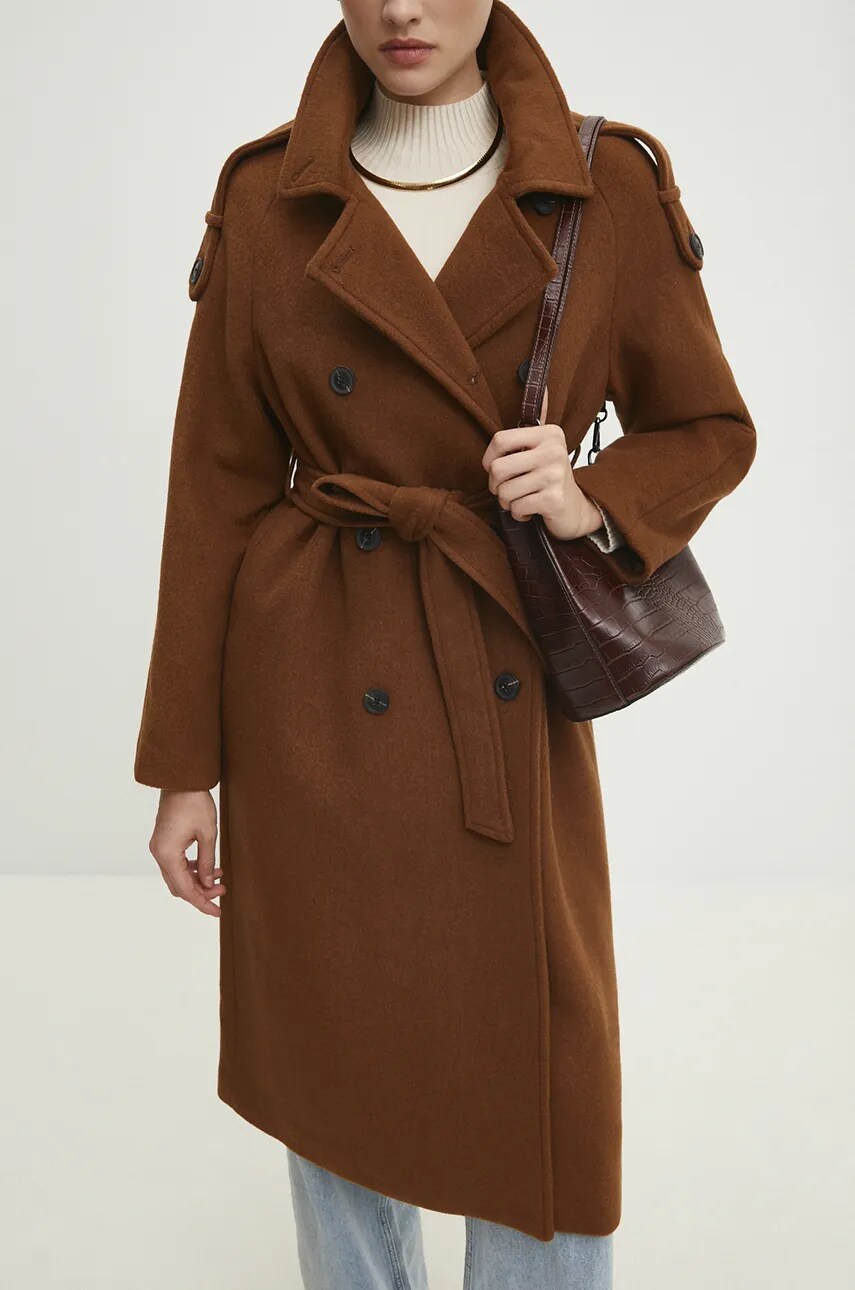Вовняне пальто Answear Lab колір коричневий перехідний oversize