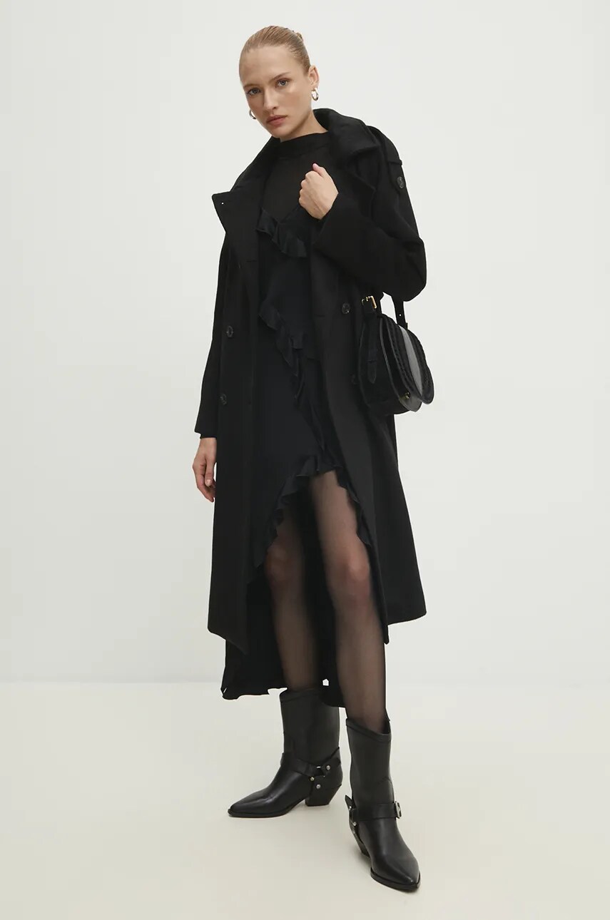 Вовняне пальто Answear Lab колір чорний перехідний oversize