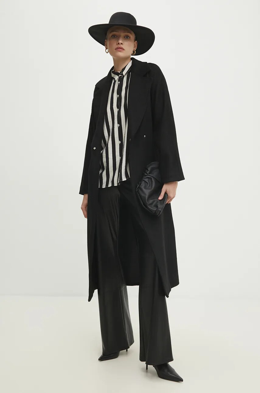 Вовняне пальто Answear Lab колір чорний перехідний oversize