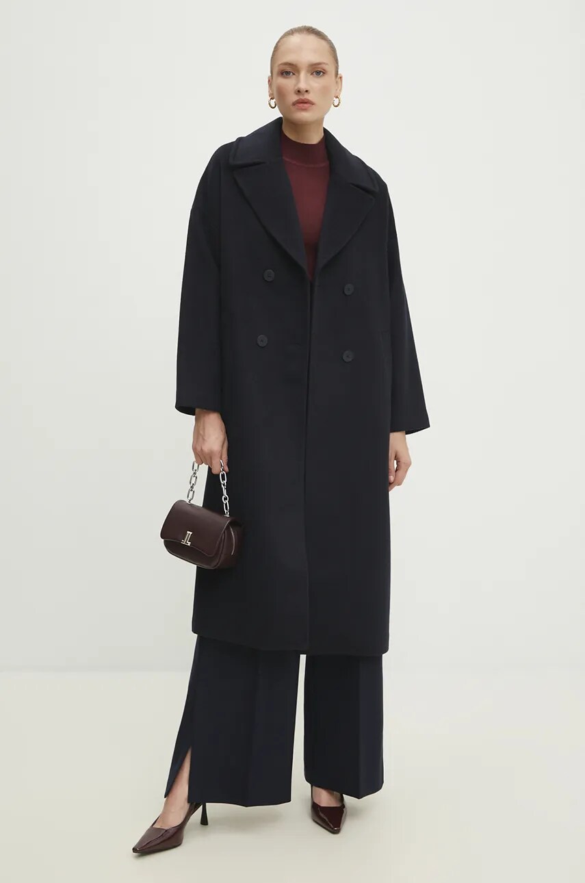 Вовняне пальто Answear Lab колір синій перехідний oversize