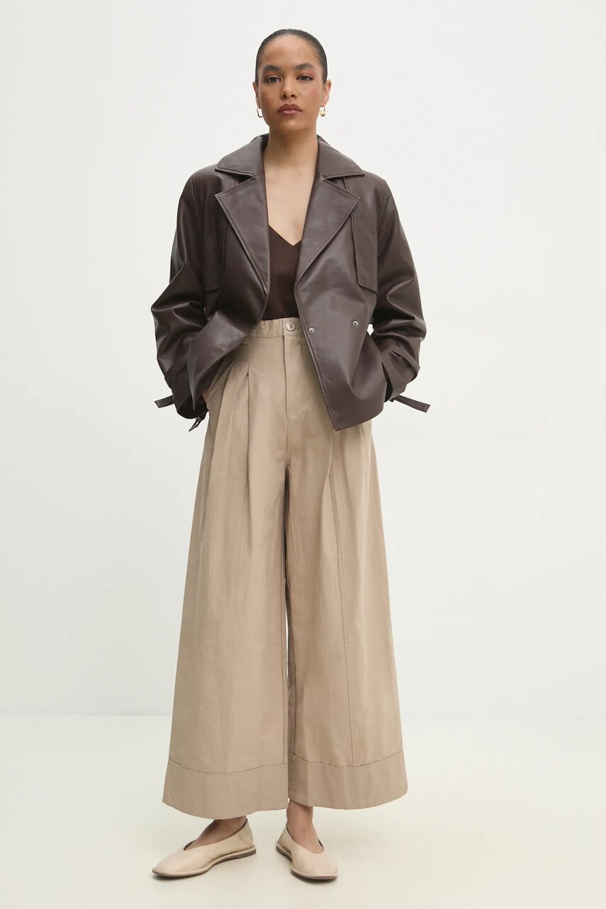 Шкіряна куртка Answear Lab жіноча колір коричневий перехідна oversize