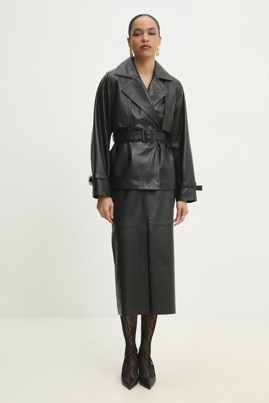 Шкіряна куртка Answear Lab жіноча колір чорний перехідна oversize