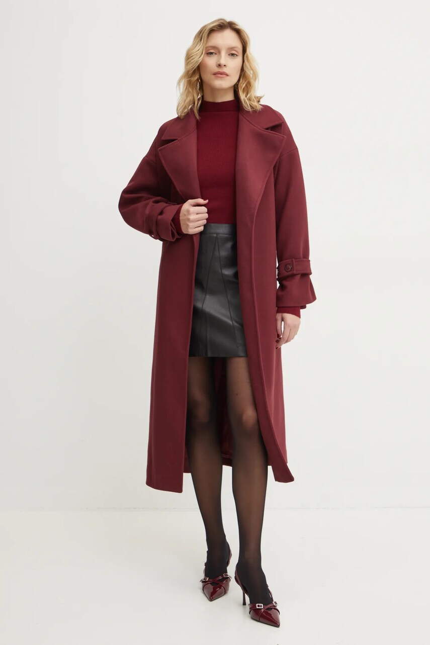 Пальто з вовною Answear Lab колір бордовий перехідний oversize