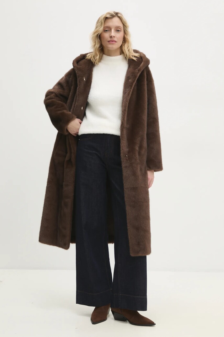 Пальто Answear Lab жіночий колір коричневий перехідний oversize