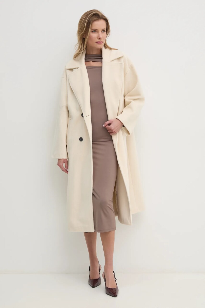 Пальто Answear Lab жіночий колір бежевий перехідний oversize