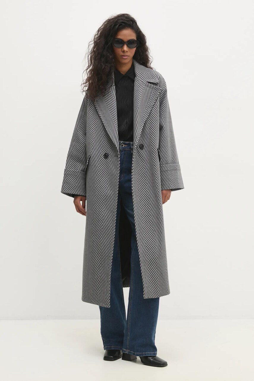Пальто Answear Lab жіночий колір сірий перехідний oversize