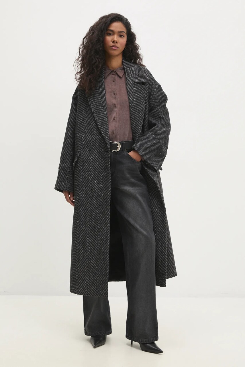 Вовняне пальто Answear Lab колір чорний перехідний oversize