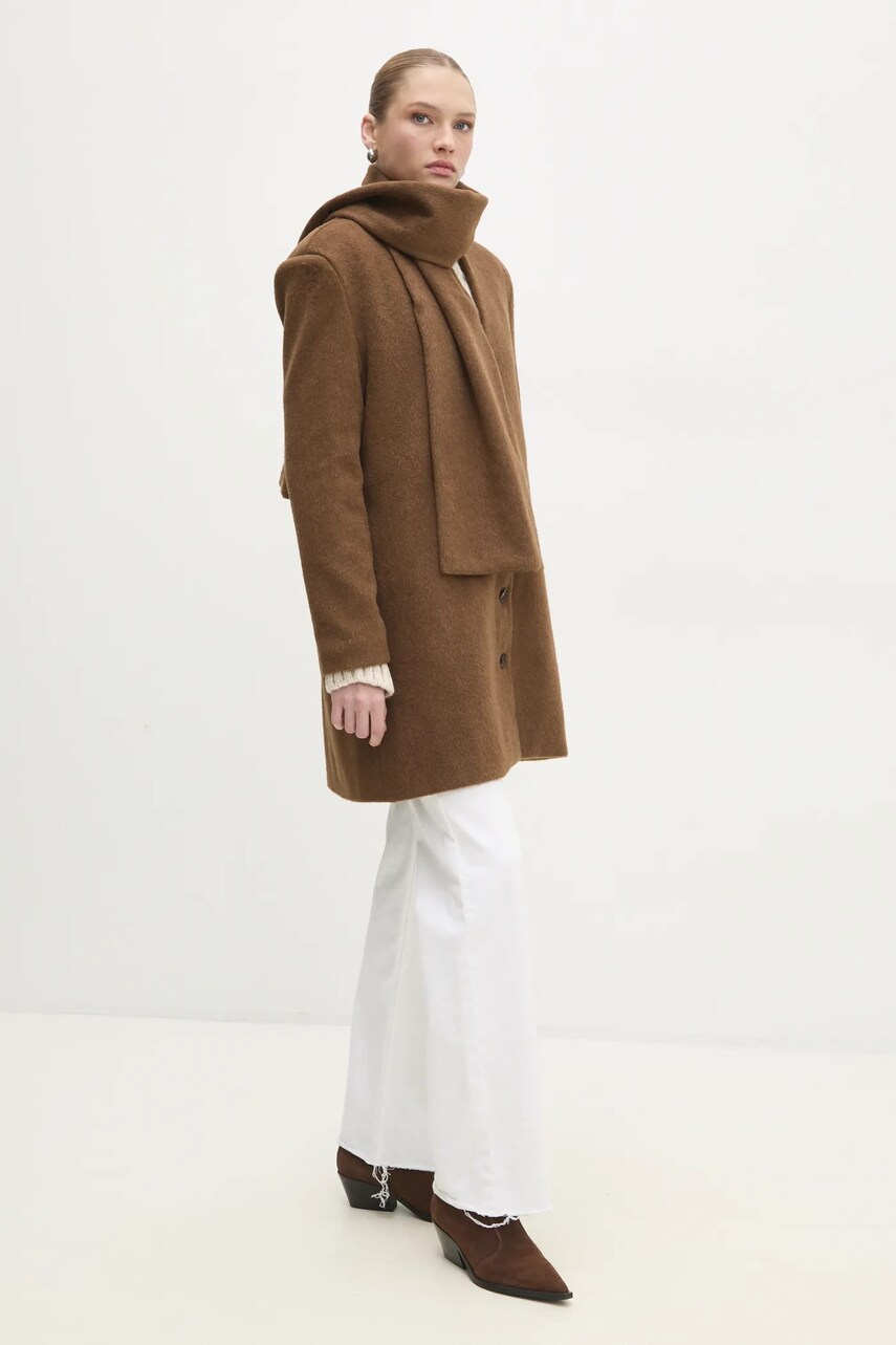 Пальто Answear Lab жіночий колір коричневий перехідний oversize