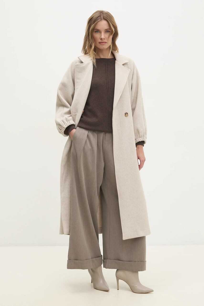 Вовняне пальто Answear Lab колір бежевий перехідний oversize