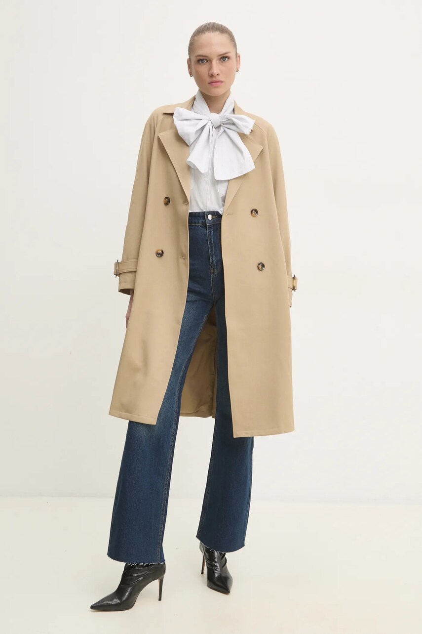 Тренч Answear Lab жіночий колір коричневий перехідний oversize