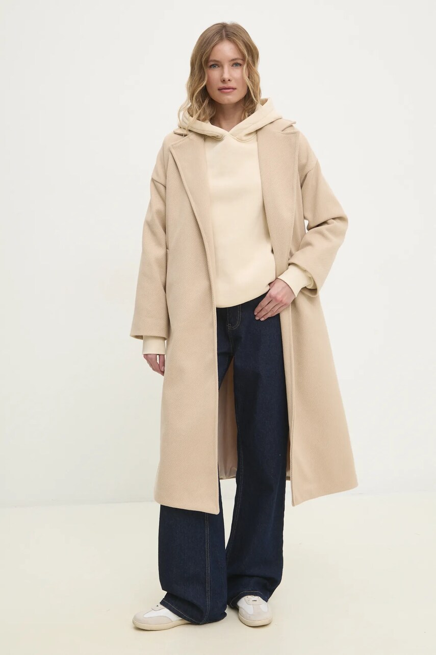 Пальто Answear Lab жіночий колір бежевий перехідний oversize
