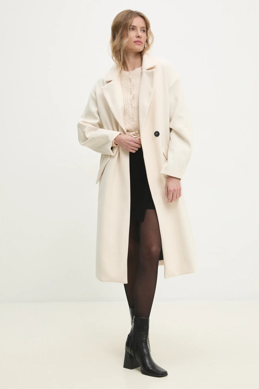 Пальто Answear Lab жіночий колір бежевий перехідний oversize