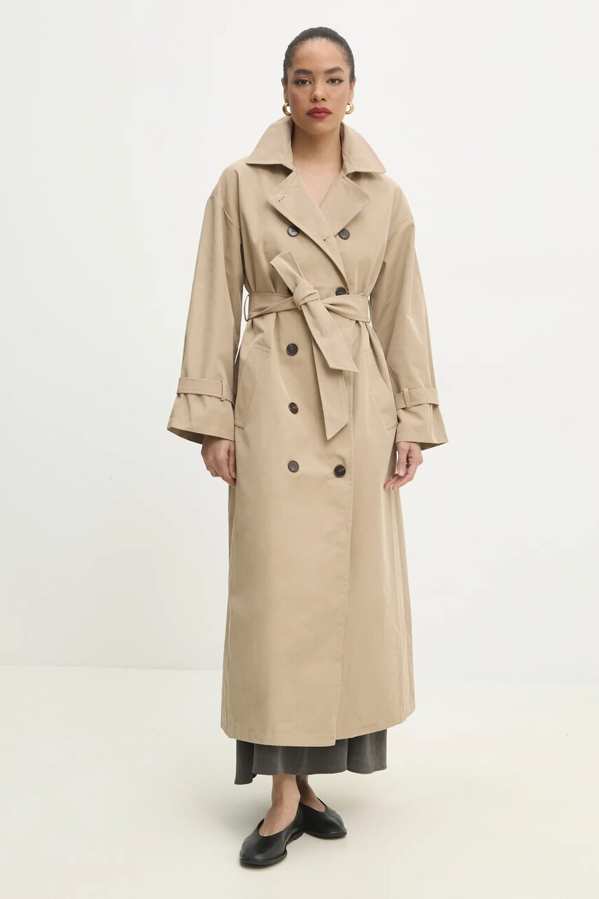 Тренч Answear Lab жіночий колір бежевий перехідний oversize