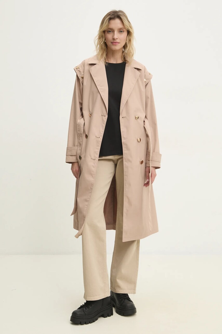 Тренч Answear Lab жіночий колір бежевий перехідний oversize