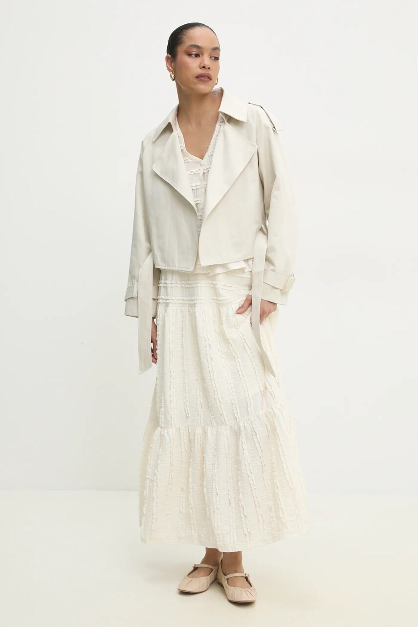 Тренч Answear Lab колір бежевий перехідна oversize
