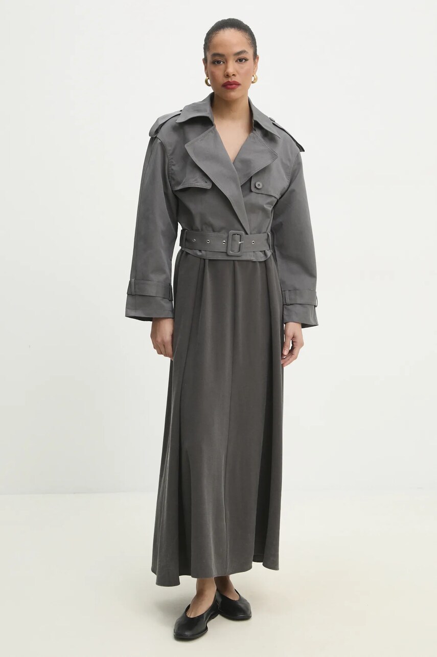 Тренч Answear Lab жіночий колір сірий перехідний oversize