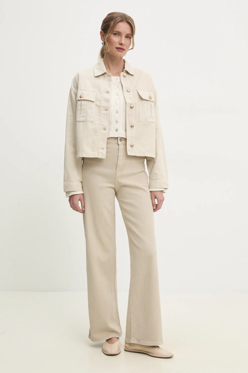 Джинсова куртка Answear Lab колір бежевий перехідна oversize