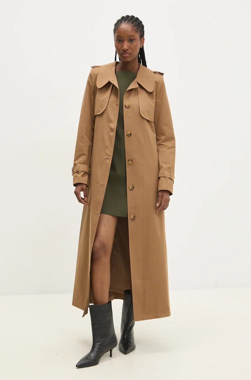 Тренч Answear Lab жіночий колір бежевий перехідний oversize