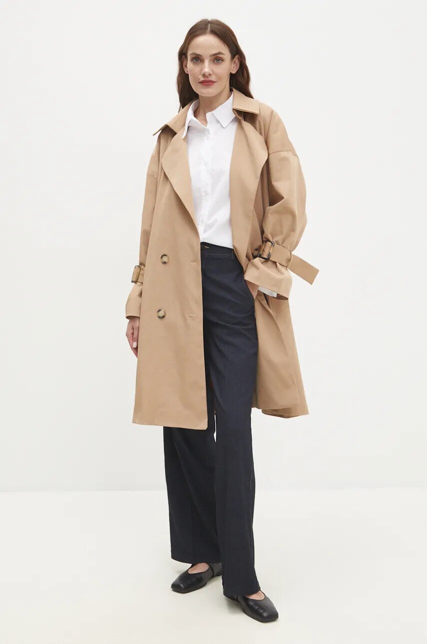 Тренч Answear Lab жіночий колір коричневий перехідний oversize