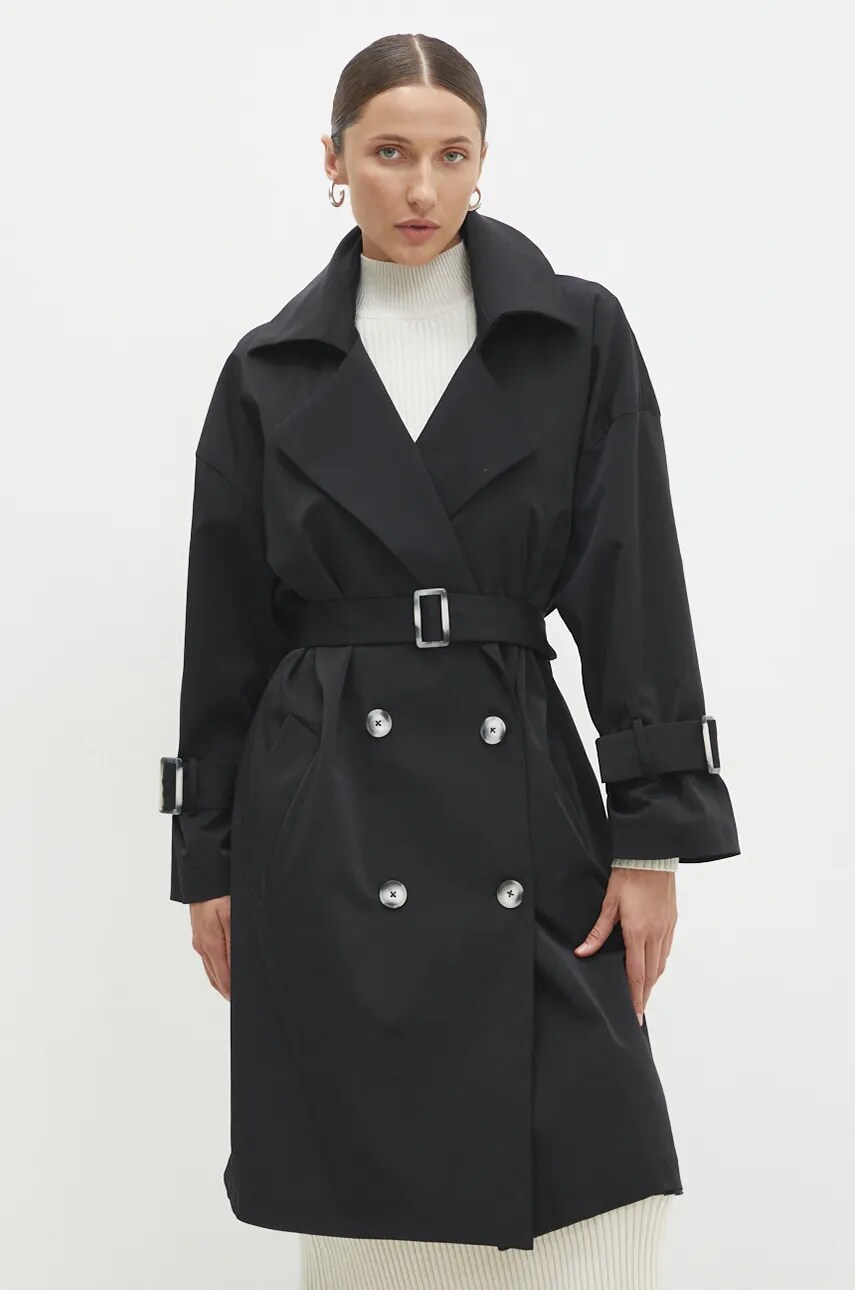 Тренч Answear Lab жіночий колір чорний перехідний oversize